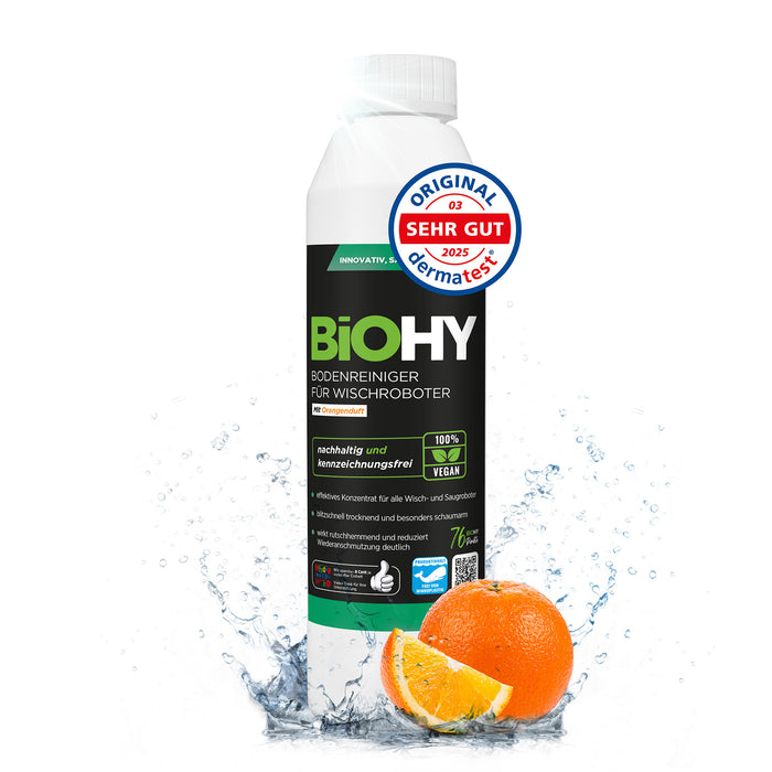 BiOHY Bodenreiniger für Wischroboter mit Orangenduft – 1-Liter-Flasche, Produktansicht