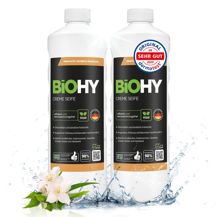 BiOHY Creme Seife 2er-Pack (2 x 1 Liter) – vegane Handwaschcreme für Seifenspender im Haushalt