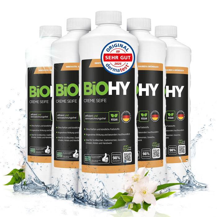 BiOHY Creme Seife 6er-Pack (6 x 1 Liter) – Vorratspack Handwaschcreme für Gastronomie und Büro