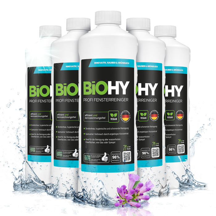 BiOHY Profi Fensterreiniger 6er-Pack (6 x 1 Liter) – Vorratspack für Haushalt und Büro