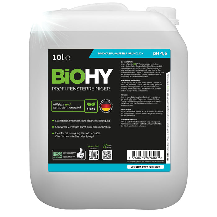 BiOHY Profi Fensterreiniger 10-Liter-Kanister – Großgebinde für Gebäudereiniger