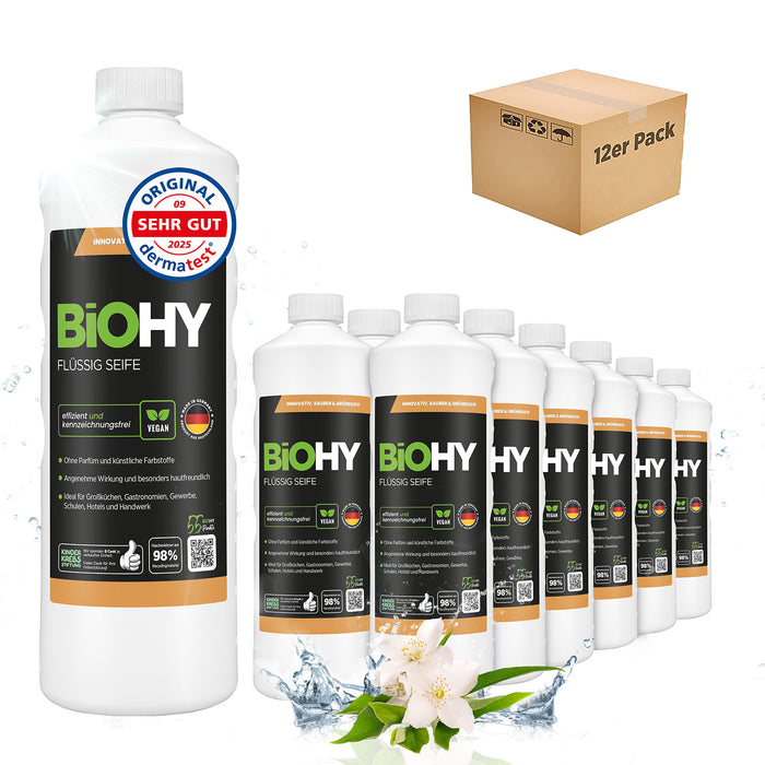 BiOHY Flüssig Seife im 12er-Pack – 12 x 1 Liter Großgebinde