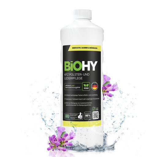 BiOHY KFZ Polster- & Lederpflege – 1-Liter-Flasche, Frontansicht mit Etikett