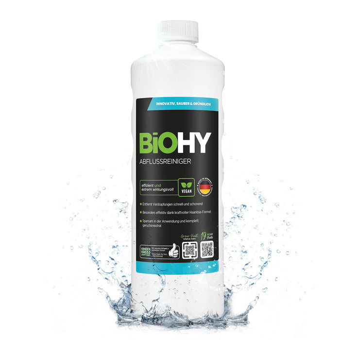 BiOHY Abflussreiniger 1 Liter – Konzentrat mit Haarlöseformel für Dusche, Küche und Waschbecken