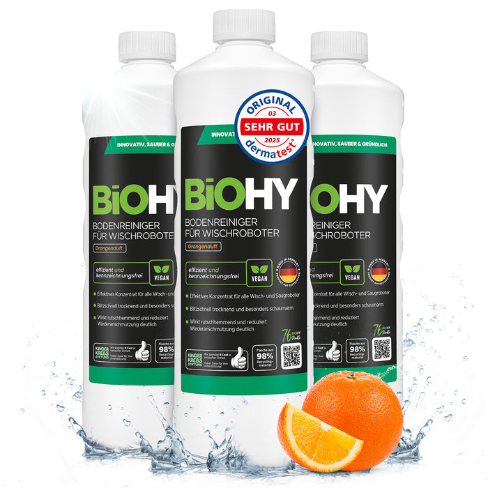 BiOHY Bodenreiniger für Wischroboter mit Orangenduft – nicht schäumendes Konzentrat (für Roborock, Dreame & Ecovacs)