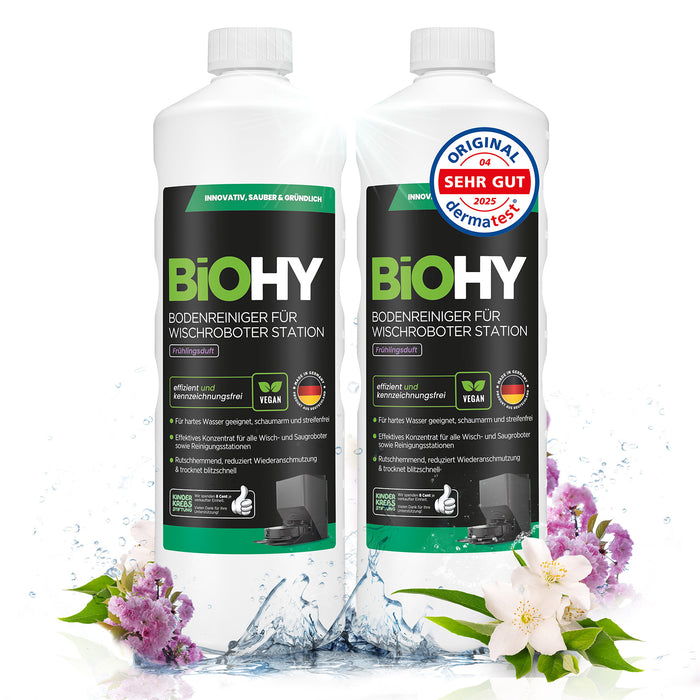 BiOHY Stationsreiniger Frühlingsduft 2er-Pack (2 x 1 Liter) – Konzentrat für Wischroboter-Stationen