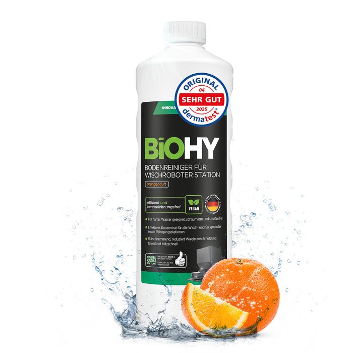 Produktansicht des BiOHY Wischroboter-Stationsreinigers mit Orangenduft