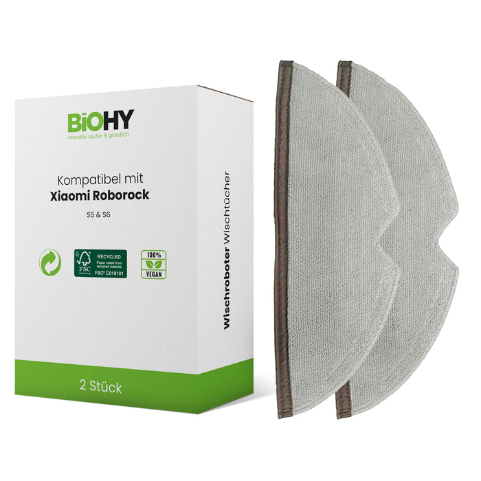 BiOHY Mikrofaser-Wischtücher für Roborock S5 und S6 – 2er-Set, waschbare Ersatztücher