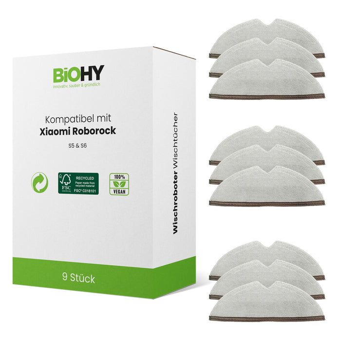 BiOHY Mikrofaser-Wischtücher für Roborock S5 und S6 – 9er-Set, waschbare Ersatztücher