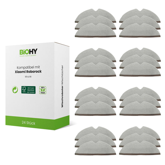 BiOHY Mikrofaser-Wischtücher für Roborock S5 und S6 – 24er-Set, Jahresvorrat Ersatztücher