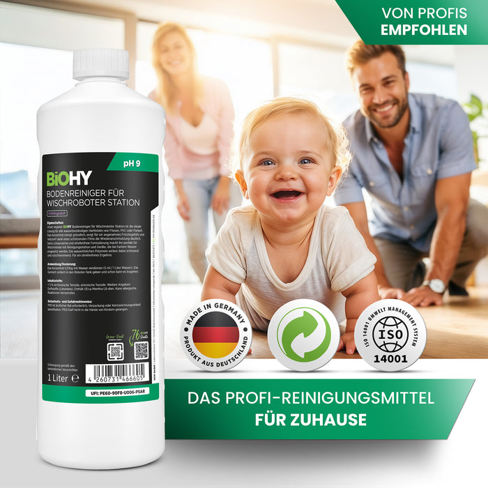 BiOHY Bodenreiniger für Wischroboter Station mit Frühlingsduft – Flasche in Nahaufnahme (für Roborock, Dreame & Ecovacs)