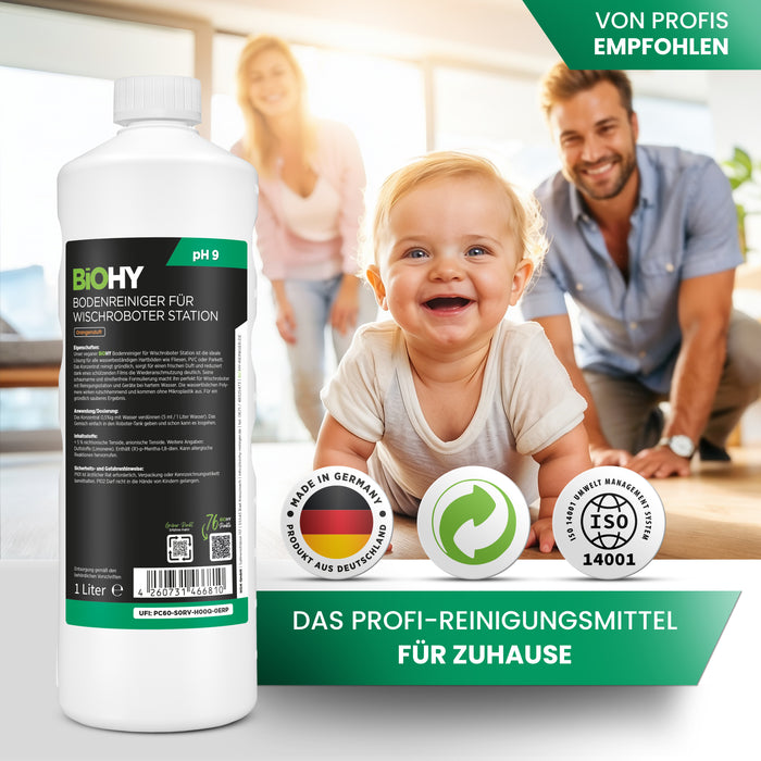 BiOHY Bodenreiniger für Wischroboter Station mit Orangenduft – Flasche in Nahaufnahme (für Roborock, Dreame & Ecovacs)