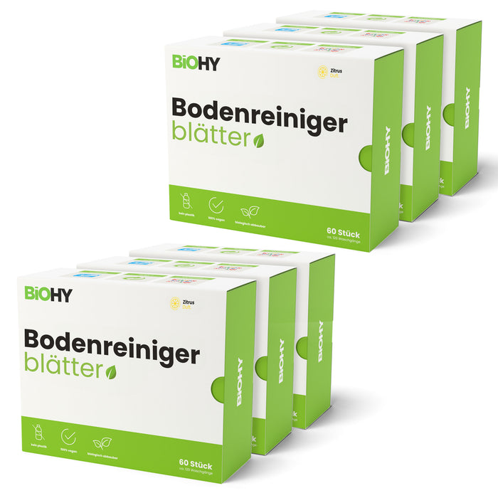 BiOHY Bodenreiniger Blätter – 6er-Sparpack für den Vorrat, Papierverpackung