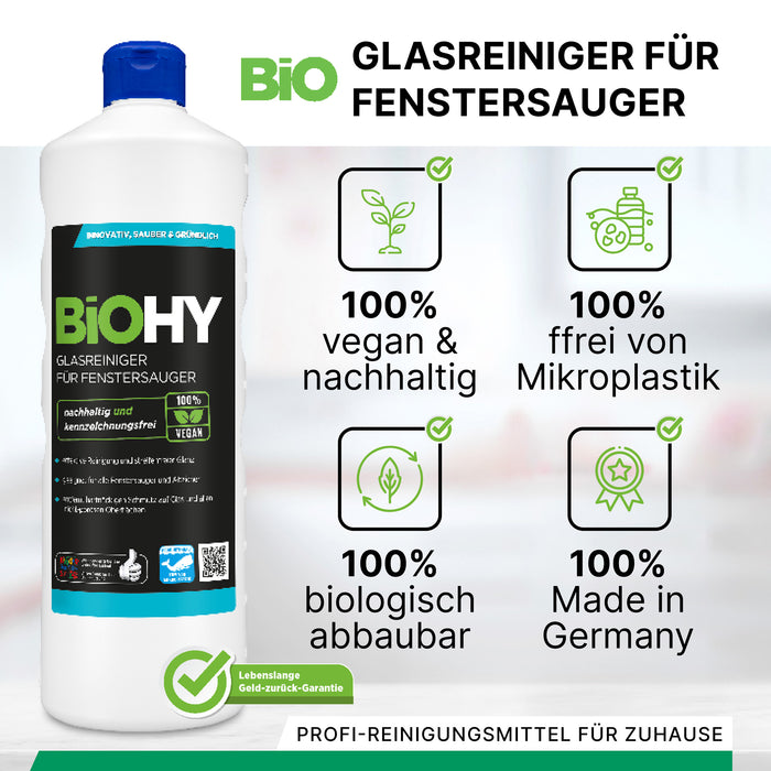 BiOHY Glasreiniger für Fenstersauger 10 Liter – nicht schäumendes Konzentrat für Kärcher WV und Leifheit