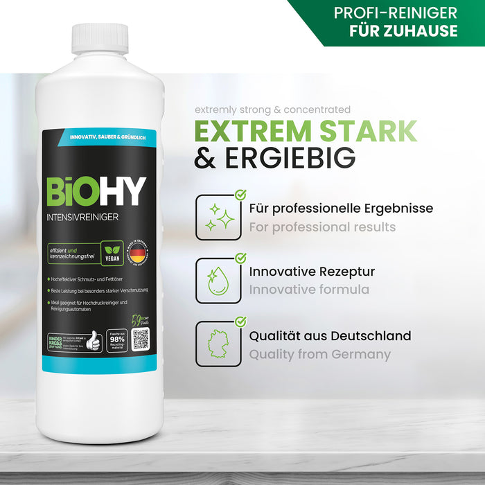 BiOHY Intensivreiniger – vegan & Made in Germany (Etikett mit Dosierhinweis)