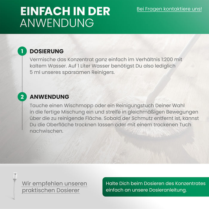 BiOHY Parkettreiniger – Produktinfografik mit weiteren Produktvorteilen