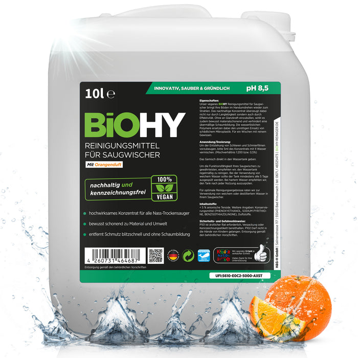 BiOHY Reiniger für Saugwischer mit Orangenduft, 10-Liter-Kanister mit Ausgießer