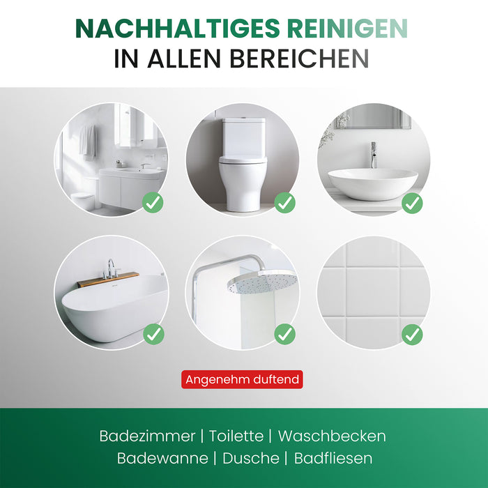BiOHY Sanitärreiniger Plus – Produktinfografik mit Eigenschaften und Anwendungshinweisen