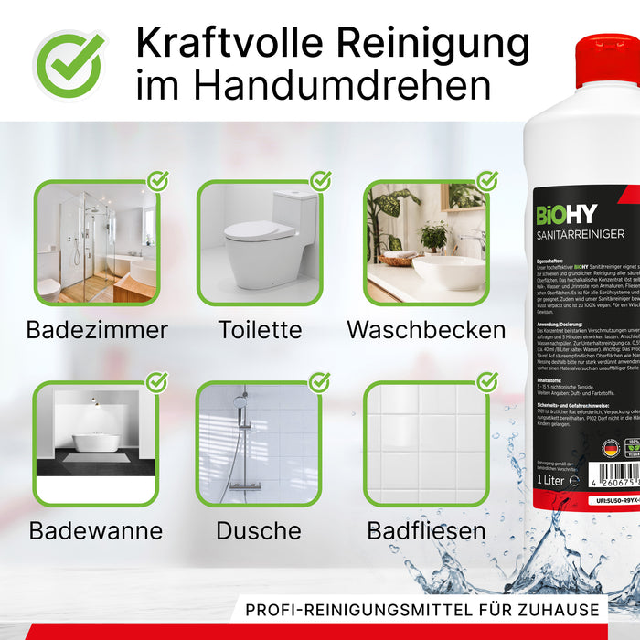 BiOHY Sanitärreiniger 10L (B2B) – Anwendungsbereiche Fliesen, Armaturen und Keramik