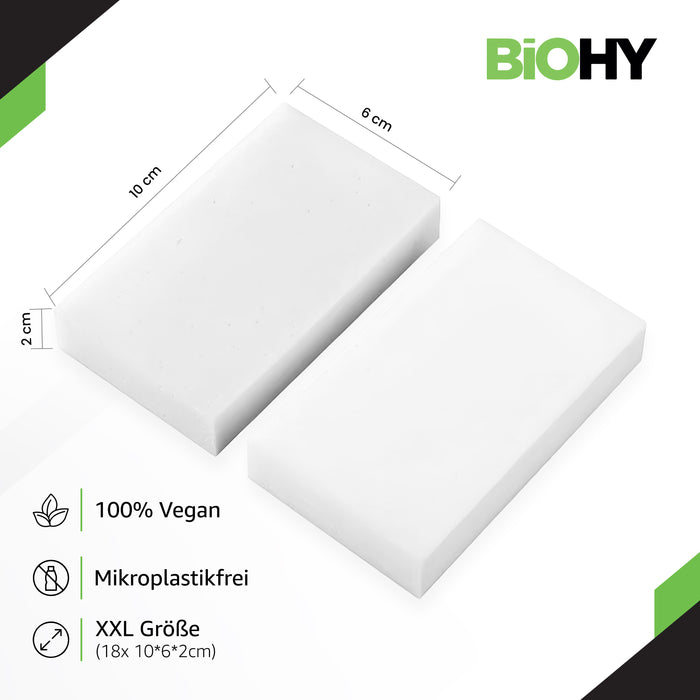 BiOHY Schmutzradierer – zwei weiße Schwämme mit Maßangaben 10 × 6 × 2 cm, XXL-Größe