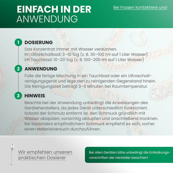 BiOHY Ultraschallreiniger 10L (B2B) – Dosierung im Ultraschallbad, Hinweis