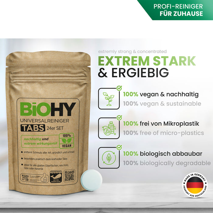 BiOHY Universalreiniger Tabs – Übersicht: ein Tab ergibt eine Sprühflasche Allzweckreiniger