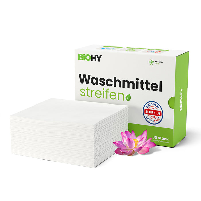 BiOHY Waschmittel Blätter Verpackung – Frontansicht der Papierverpackung
