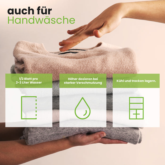 Infografik: Vorteile der BiOHY Waschmittel Blätter – vorportioniert und vegan