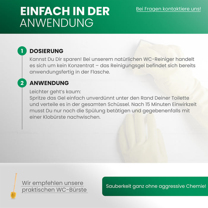 BiOHY WC-Schwan – Anwendung: Gel unter dem WC-Rand auftragen, einwirken lassen und mit der Bürste nacharbeiten
