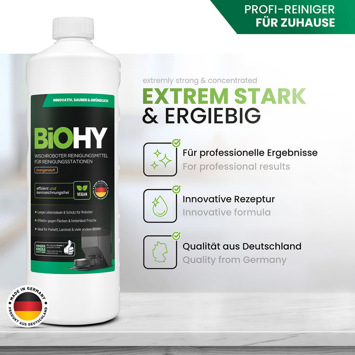 BiOHY Wischroboter Reinigungsmittel für Reinigungsstationen mit Orangenduft – Produktvorteile & Dosierung im Überblick (für Roborock, Dreame & Ecovacs)