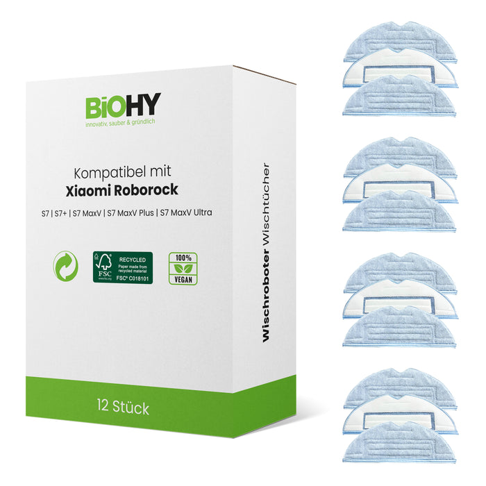 BiOHY Mikrofaser-Wischtücher für Roborock S7 und S8 – 12er-Set, Großpack
