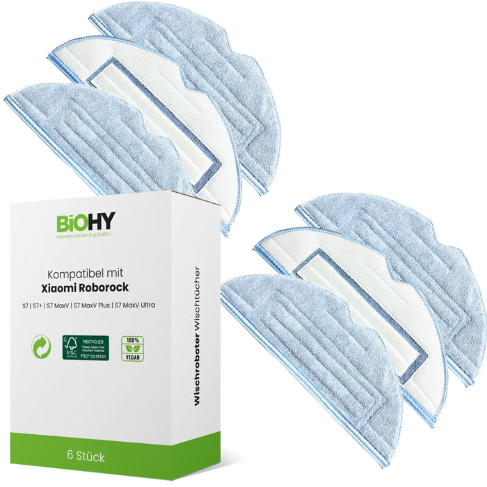 BiOHY Mikrofaser-Wischtücher für Roborock S7 und S8 – 6er-Set, Vorteilspack