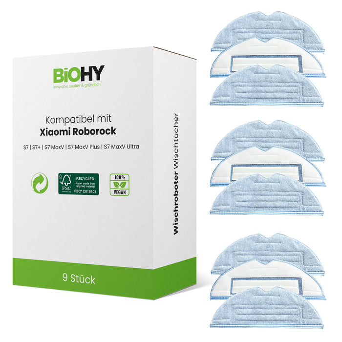BiOHY Mikrofaser-Wischtücher für Roborock S7 und S8 – 9er-Set, Vorratspack