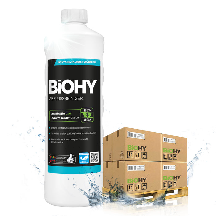 BiOHY Abflussreiniger – 480er Palette (480 x 1 Liter Flasche) für den Großhandel