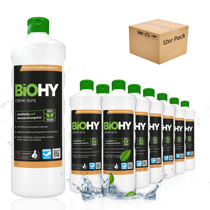 BiOHY Creme Seife 12er Pack (12 x 1 Liter Flasche) – Verpackungsansicht