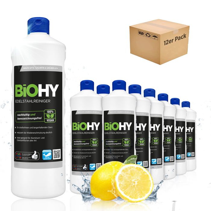 BiOHY Edelstahlreiniger – 12er Sparpack mit 12 x 1 Liter Flaschen