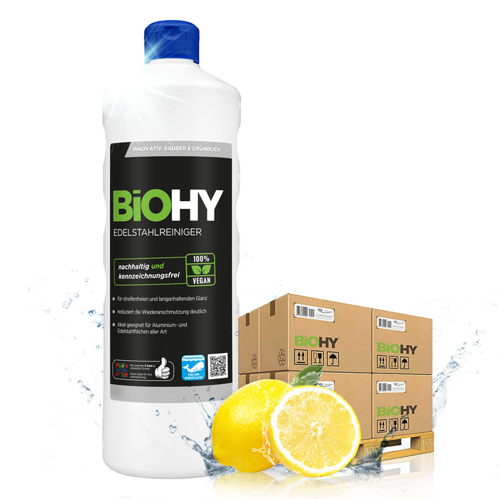 BiOHY Edelstahlreiniger 480er Palette (480 x 1 Liter Flasche) – Lageransicht