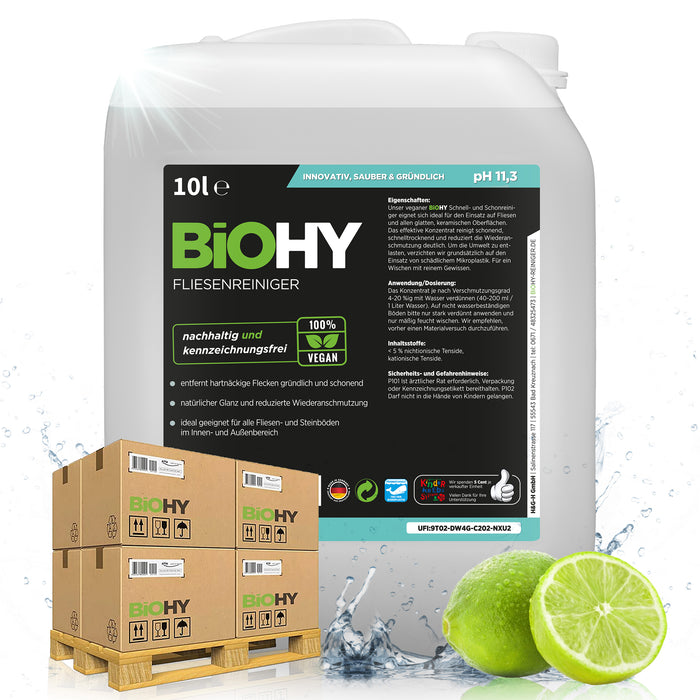 BiOHY Fliesenreiniger – 500er Palette mit 50 x 10 Liter Kanistern für den Großhandel
