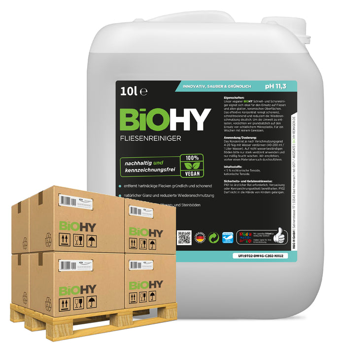 BiOHY Fliesenreiniger – 500er Palette mit 10-Liter-Kanistern, Lageransicht