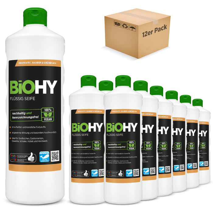 BiOHY Flüssig Seife – 12er Pack mit 12 x 1 Liter Flaschen