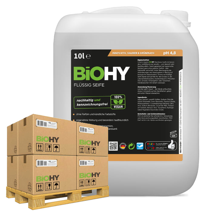 BiOHY Flüssig Seife – 500er Palette mit 10-Liter-Kanistern, Lageransicht