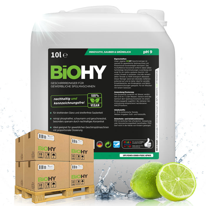 BiOHY Geschirrreiniger 500er Palette (50 x 10 Liter Kanister) – Lageransicht
