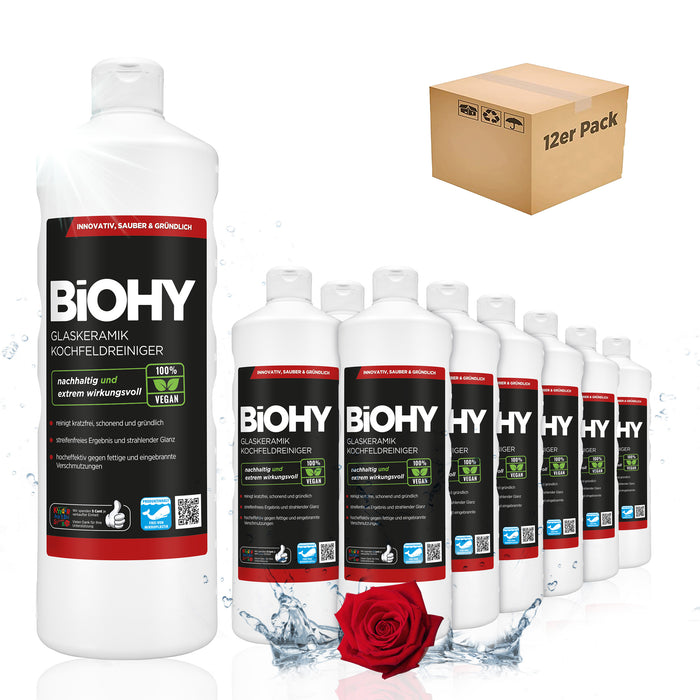BiOHY Glaskeramik Kochfeldreiniger – 12er Sparpack mit 12 x 1 Liter Flaschen
