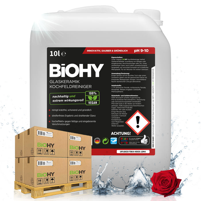 BiOHY Glaskeramik Kochfeldreiniger 500er Palette (50 x 10 Liter Kanister) – Lageransicht