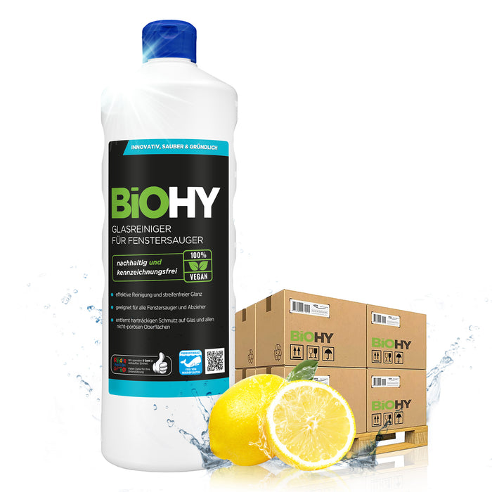 BiOHY Glasreiniger für Fenstersauger – 480er Palette mit 480 x 1 Liter Flaschen