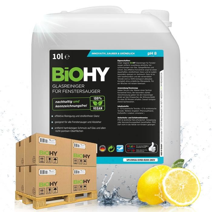 BiOHY Glasreiniger für Fenstersauger – 500er Palette mit 50 x 10 Liter Kanistern