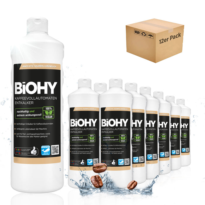 BiOHY Kaffeevollautomaten Entkalker – 12er Sparpack mit 12 x 1 Liter Flaschen