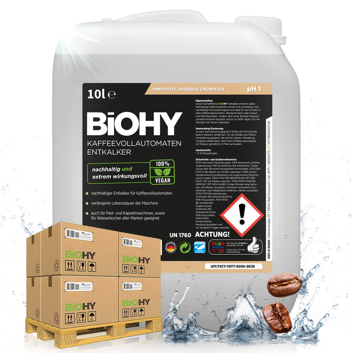 BiOHY Kaffeevollautomaten Entkalker – 500er Palette mit 50 x 10 Liter Kanistern