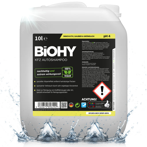 BiOHY KFZ Autoshampoo im 10-Liter-Kanister mit Tragegriff und Produktetikett