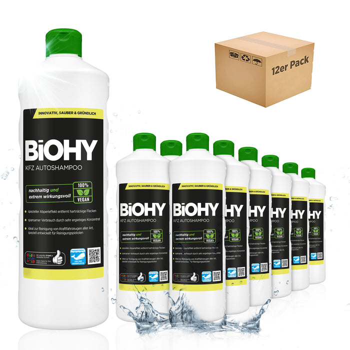 BiOHY KFZ Autoshampoo – 12er Sparpack mit 12 x 1 Liter Flaschen